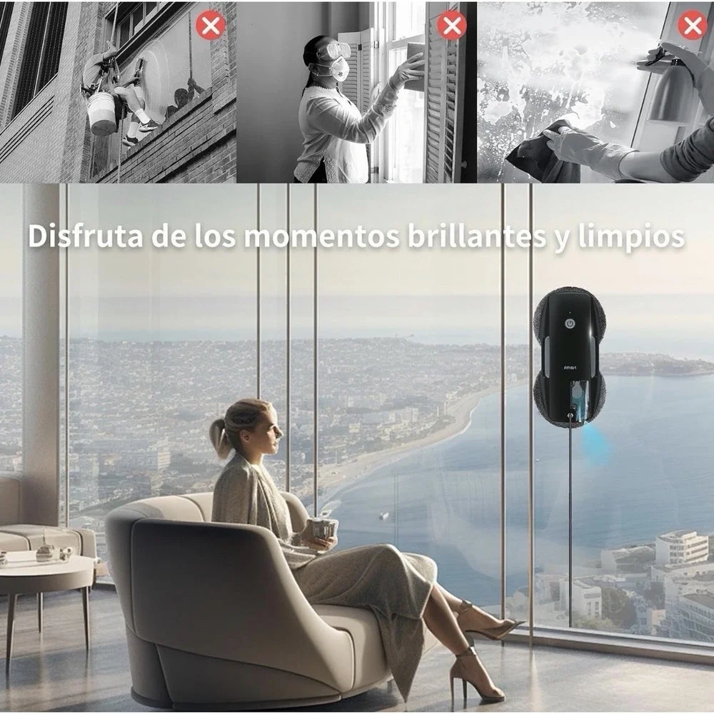 FMART T9Pro Robot Window Cleaner Remote Control Auto Spray for High Windows Blac